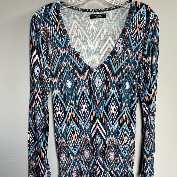 NWT Michael Lauren Nelson Long sleeve V-neck Shorts Romper in Prism Medium - Picture 4 of 12